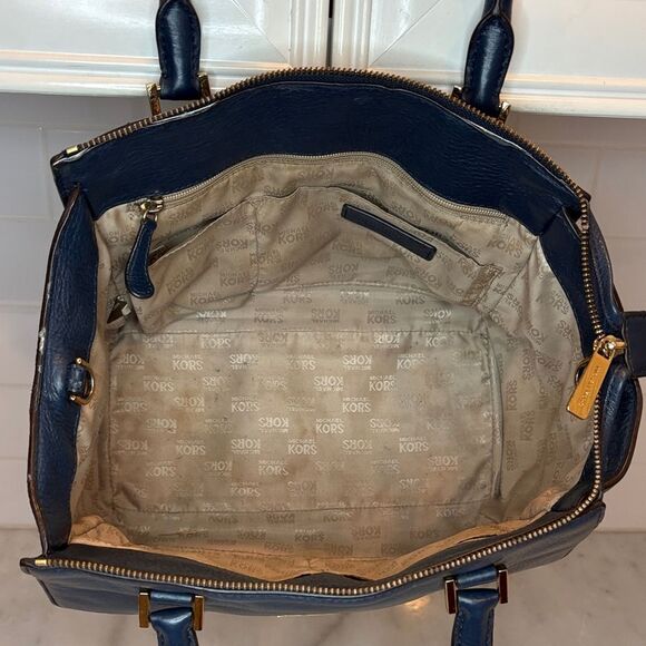 Michael Kors Navy Hudson Medallion Flap Satchel - Picture 11 of 16